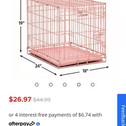 Pet Crate- Single Door Collapsible Wire Dog Crate, Pink, 24 inch

