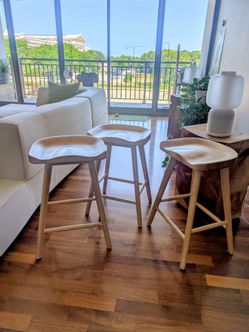 Set of 3 Solid Wood Counter Stools - Excellent Condition