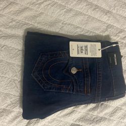 True Religion, Slim Straight , Orange Brownish, Blue, Size 28
