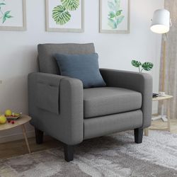 Accent Armchair Upholstered Single Sofa Chair with Thick Padded Back Cushion Modern Comfy Fabric Side Chair for Living Room Bedroom Office.