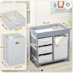✌️ Baby Changing Table, Baby Diaper Changing Station Dresser with Laundry Hamper, 3 Drawer Basket and Changing Pad,