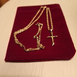 🎁 BEAUTIFUL YELLOW GOLD STAMPED CHAIN & CROSS ✝️