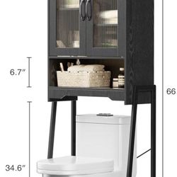 😀 Over The Toilet Storage Cabinet with Tempered Glass Doors & Adjustable Shelf, Bathroom Organizer with Metal Stand Space Saver Over Toilet 