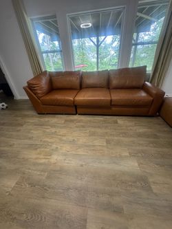 Modern Cognac Leather Sofa – Deep Seating – $450 OBO