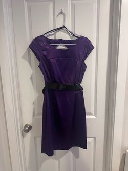 Purple Satin Mini Dress with Black Belt