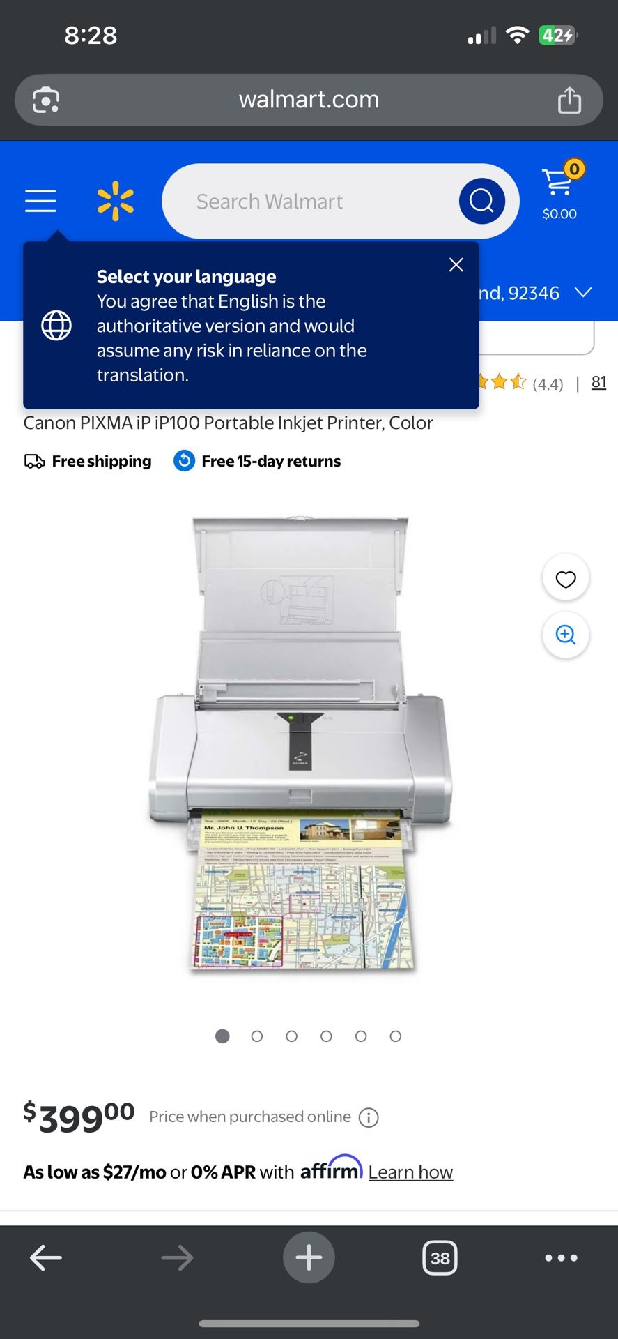 Pixma Ip100 Portable Printer