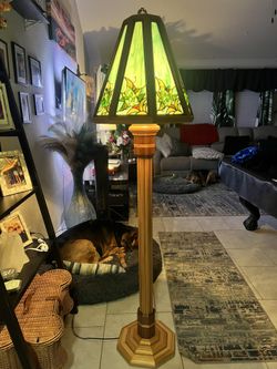 One Of A Kind 3d Stained Glass Oak And Walnut Hand Crafted Lamp