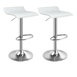 Bar Stools Set of 2 Height Adjustable Backless Barstools Modern PU Leather Bar Chairs with Chrome Base for Kitchen Island Pub