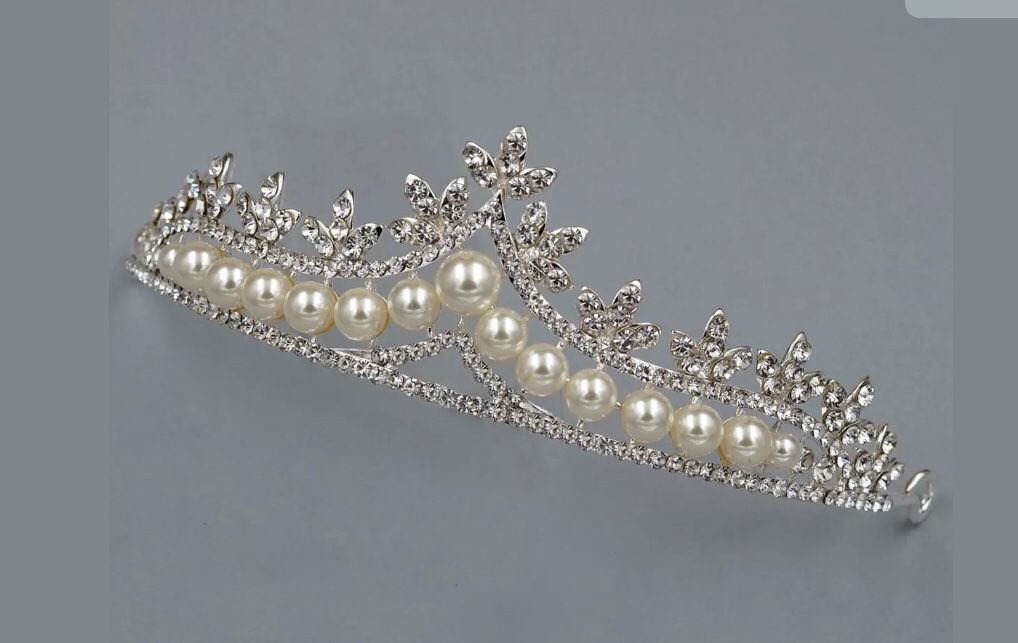 Pearl Clear Crystal Rhinestone Tiara Crown Wedding etc New