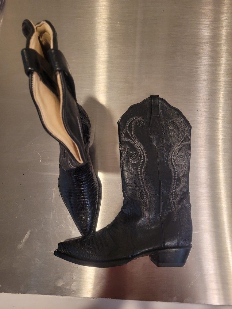 NEW Very Rare Women Corral Western LIZARD Boots Black 7.5...