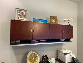 Executive Wall-Mounted Office Storage Cabinets – Cherry Wood Finish