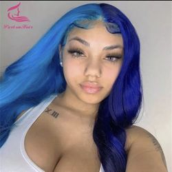Blue Human Hair2 Tone  Wig 13x 4   T Lace Wig