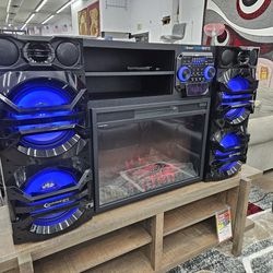 10,000 Watts Fireplace Heated TV Stand Speaker System 