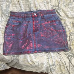 Red glitter jean skirt size medium 