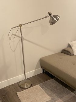 Brushed Nickel Swing Arm Floor Lamp With Adjustable Shade H58.5” In the Modern Style
