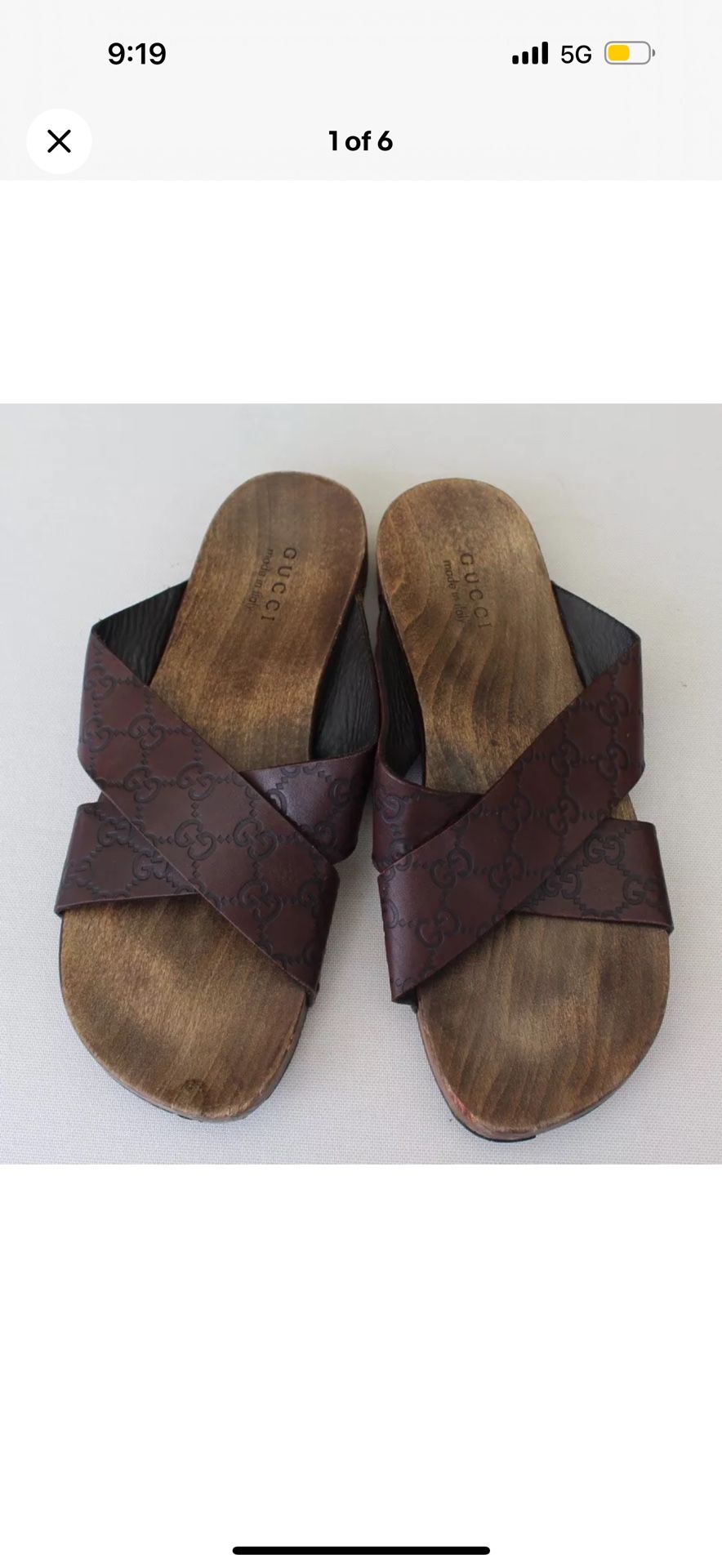 Gucci Brown Guccissima Leather Slide Sandals Size 10 Wooden Rare