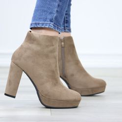 REPORT Taupe Tan Faux Suede Lyle Streetwear High Block Heel Ankle Boots NEW