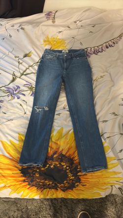 Paige Blue Distressed Straight Leg Jeans