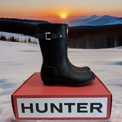 Hunter Original Short Rain Boot Women Waterproof Matte Comfort Sz 10 - Black