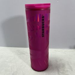Starbucks 2021 Christmas Holiday Hot Pink 16 Oz Cold Cup Tumbler With Sip Lid 