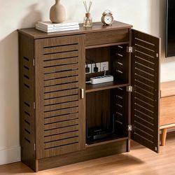 WiFi Router Storage Cabinet, PVC Floor Standing Router Storage Box (Walnut)