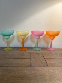 Set of 4 Colorful Frosted Margarita Glasses
