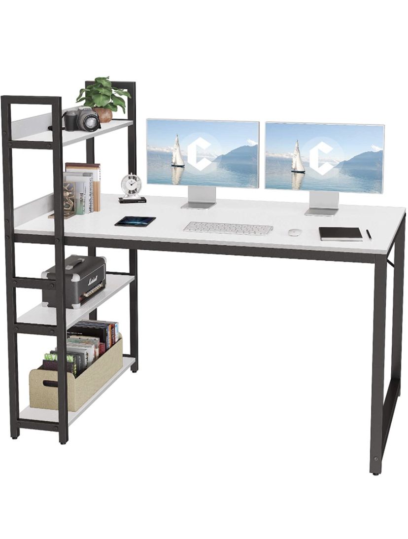White 55 Inch Desk With Stoarage Shelves 
