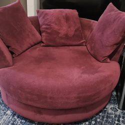Oversized Burgundy Cuddle Chair / Swivel Accent Chair w Pillows