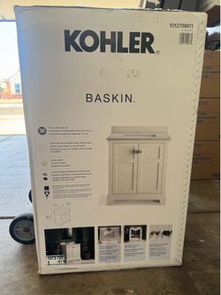 KOHLER Baskin 30 in. Single Sink White Bath Vanity with Bianco Bella Quartz Top