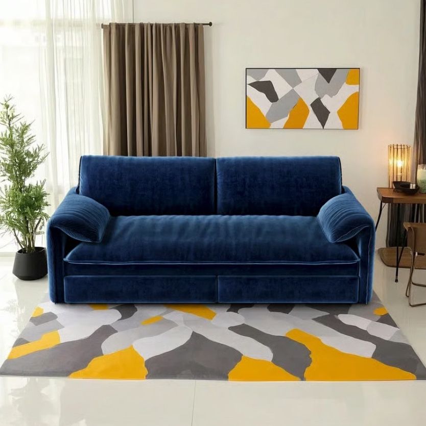 Navy Blue Velvet Sofa Bed – Queen Sleeper Couch ($670 Retail)