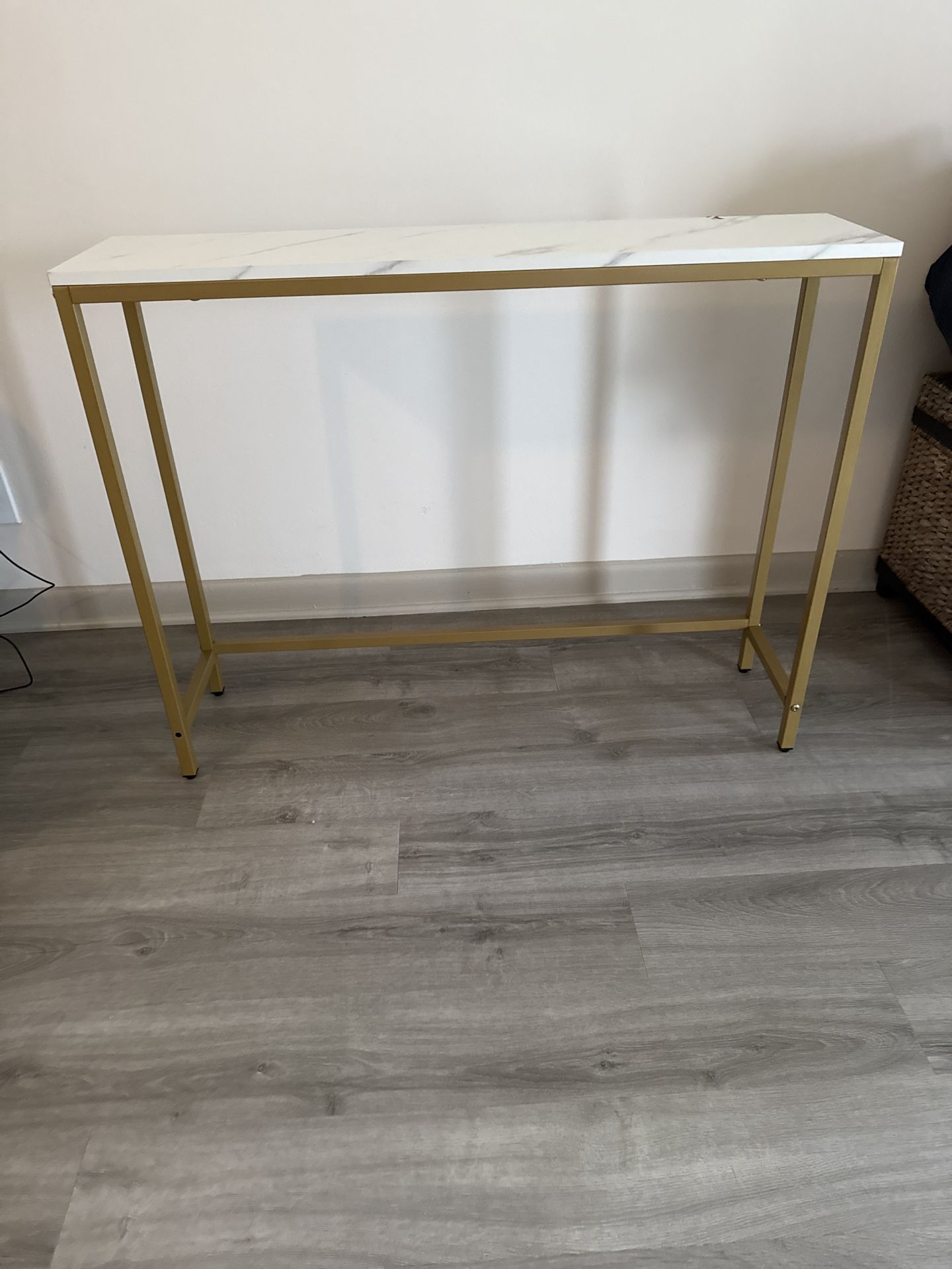 Faux White Marble Console Table on Gold Bases