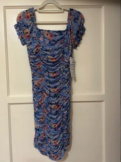 Blue floral summer tight dress- small