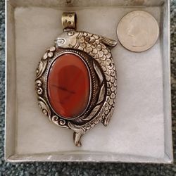 Carnelian Gemstone, Fish/Pisces, Pendant