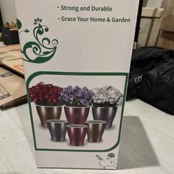 HEMOPLT Pack of 6 Flower Pots Metallic