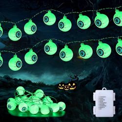 Halloween Eyeball String Lights, 10FT 20 LED Halloween Decoration Cute Scary Waterproof Twinkle Lights, Halloween Indoor Outdoor for Party House Yard 