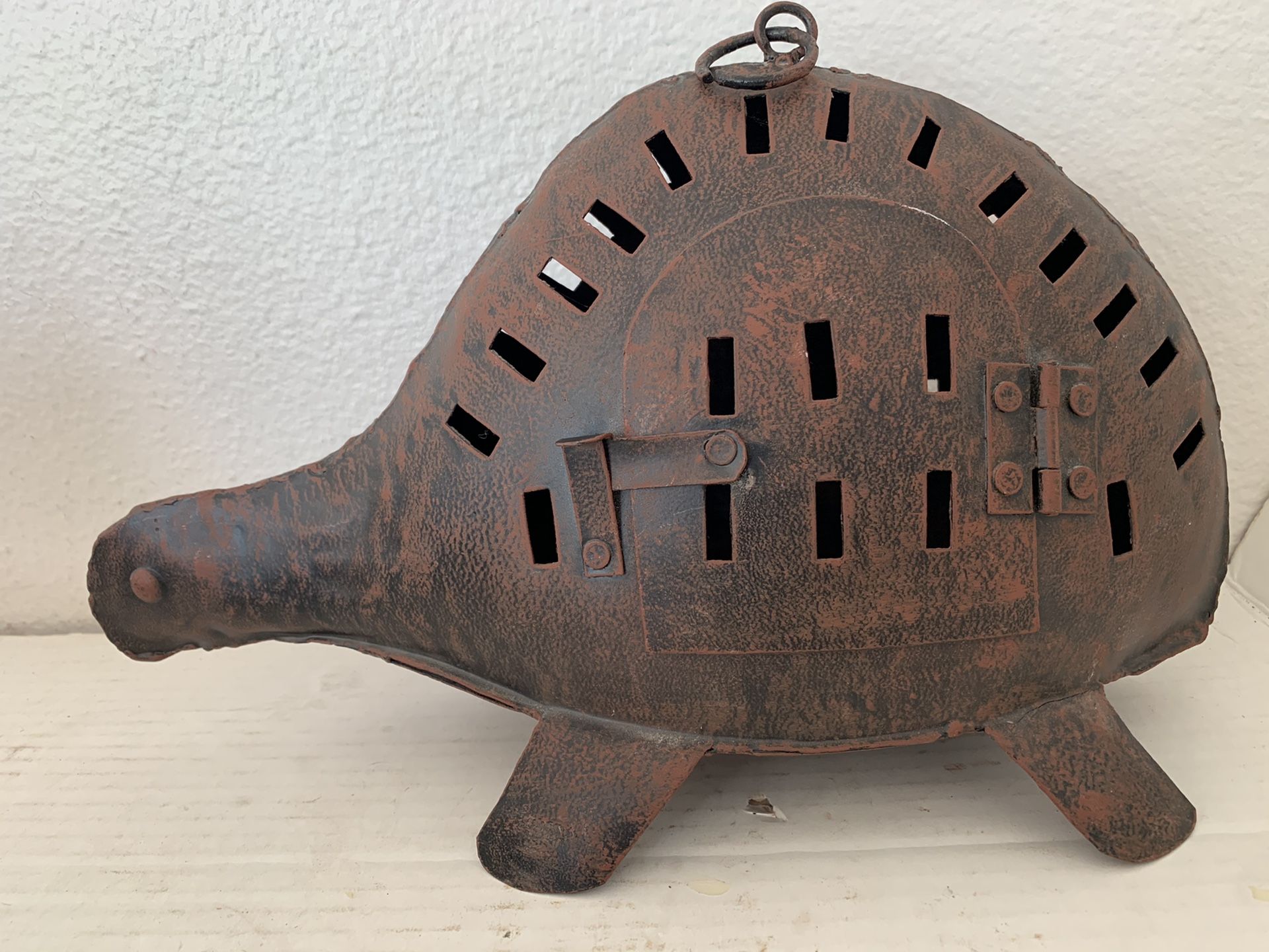 Turtle Metal Yard Art Candle Holder Lightweight Natural Rust Color