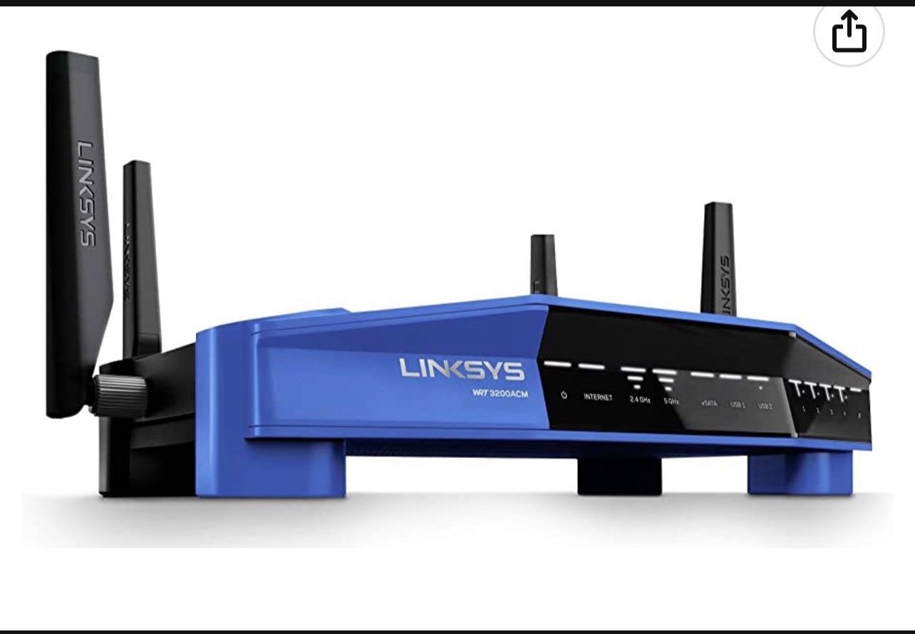 Linksys WRT3200ACM: AC3200 Dual-Band Gigabit Wi-Fi Router, Beamforming Tri-Stream Wireless Signal, Ethernet Ports, MU-MIMO (Black, Blue)