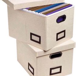 File Box for Hanging Files, Set of 2, Storage Office Box with 60 lbs Weight Capacity, Filing Box with Durable MDF Board & Linen Fabric, File Storage O