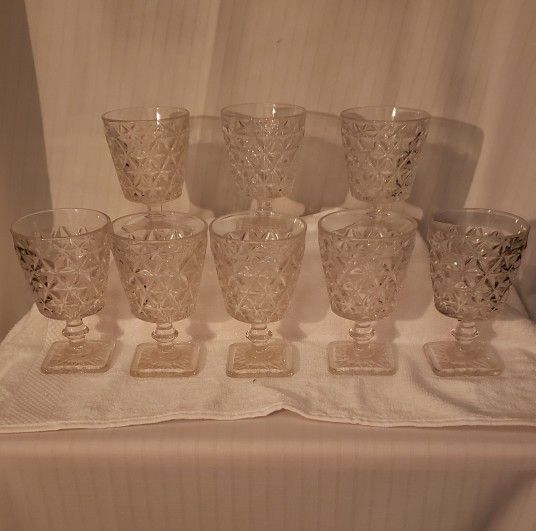 vintage Mt. Vernon criss cross pattern sherbert/ice cream clear glasses (8)