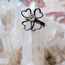 Black Rhodium Over Solid Sterling Silver Aquamarine Ring Size 7.5 