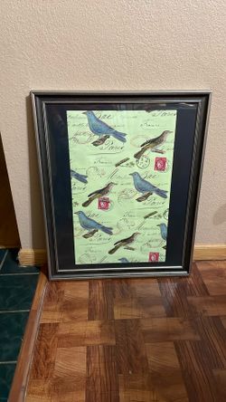 22” X 28” Framed Matted Bird & Stamp Print 