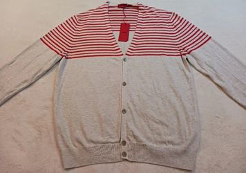HUGO BOSS MEN'S RED-STRIPED CARDIGAN/ SHAWL XXL $300 XMAS $OBO$ NEW!!!!