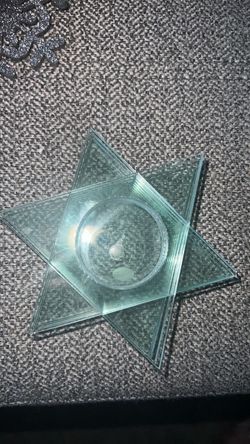 Layered Glass Star of David Votive Holder Modern Design Light Green Hue 4X4”