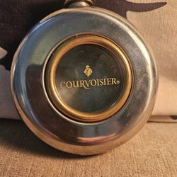 Older Courvoisier Stainless Steel And Brass Flask