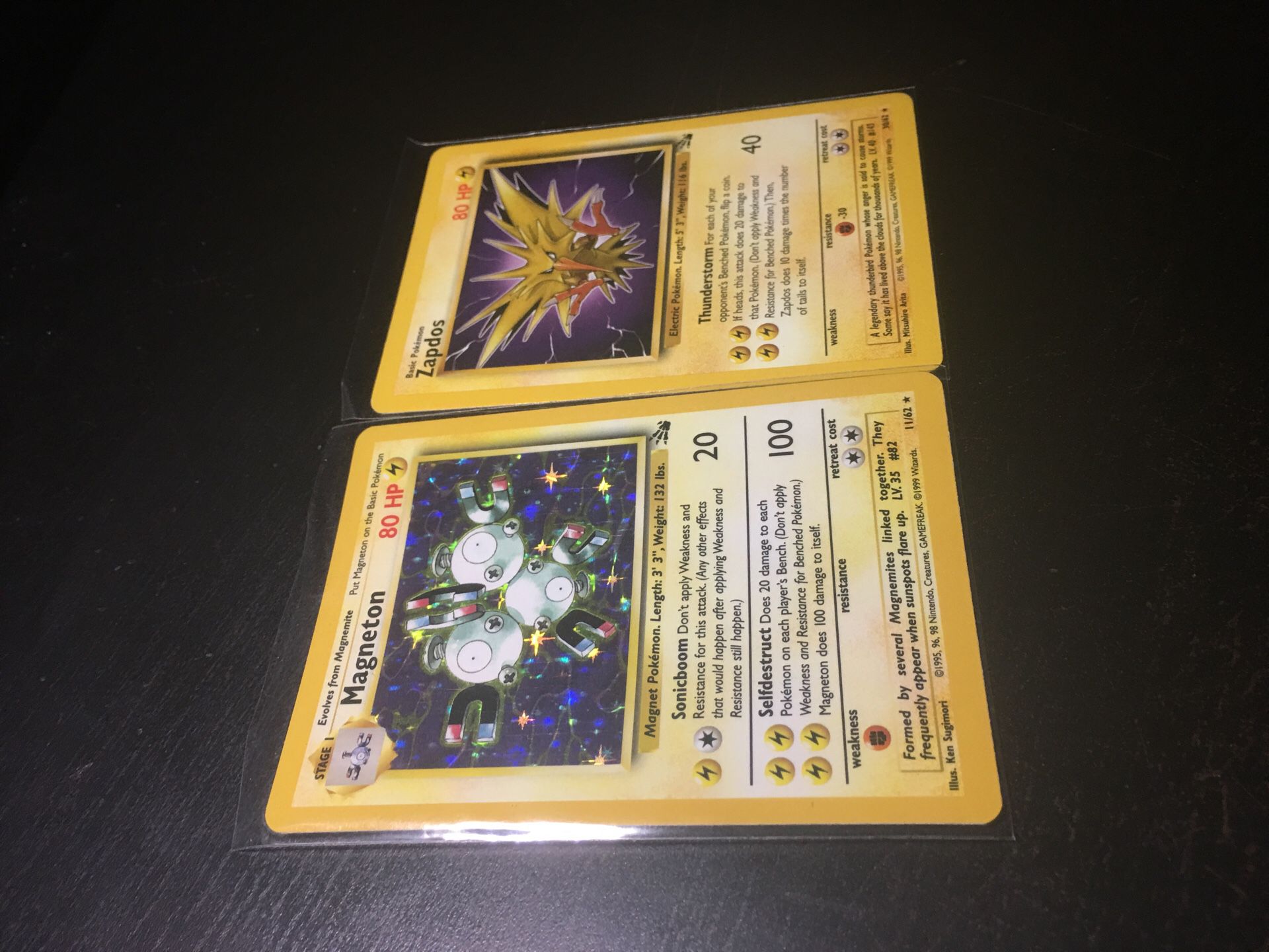Original Pokemon Cards from 1999 - Holographic Rare Highly Collectible Magneton and Zapdos Legendary Bird from First 1st Base Fossil Set!