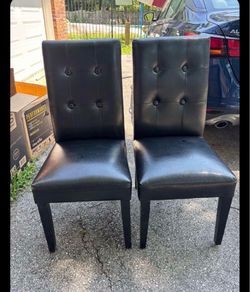 Black Faux Leather Tufted Dining Chairs – Set of 2
