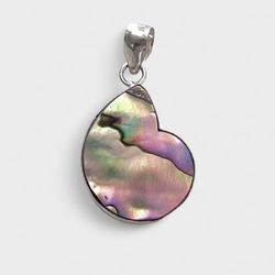 Unique Natural Abalone Silver 2” Necklace Pendant