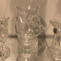 Vintage Hurricane Crystal Candle Holder Set