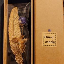 Vintage Metal Feather Bookmark with 3D Butterfly Pendant,