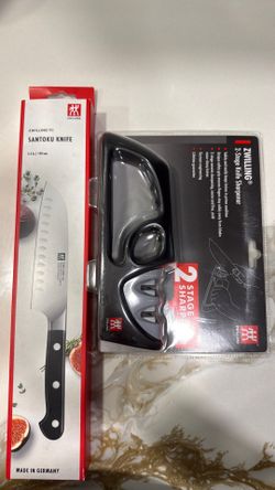 Zwilling Pro Santoku Knife, 5.5 inches with 2-stage knife sharpener